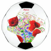 名前をカスタムするフローラポピーカラフルアート花 サッカーボール (正面)