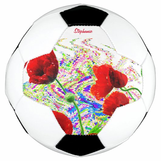 名前をカスタムするフローラポピーカラフルアート花 サッカーボール (正面)