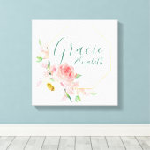 名前をカスタムするフローラ子供部屋標識 キャンバスプリント (インサイチュ (ウッドフロア))