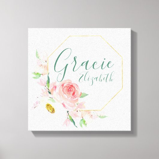 名前をカスタムするフローラ子供部屋標識 キャンバスプリント (正面)