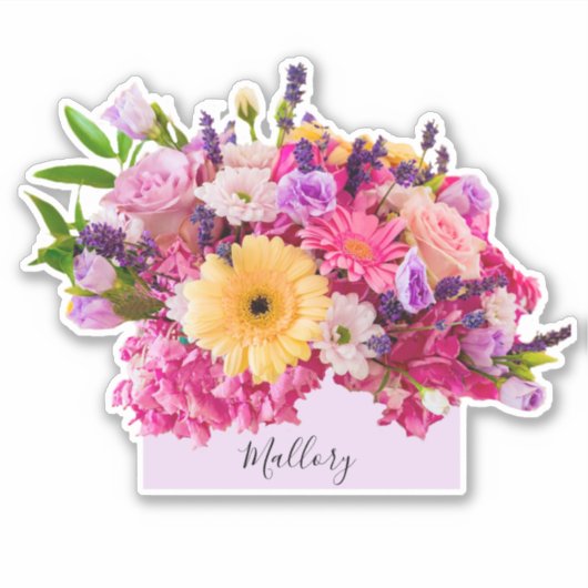 名前をカスタムするフローラ水彩美しい シール (正面)