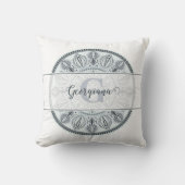 名前をカスタムするフローラ調和グレイモノトーンのマンダラ クッション (正面)