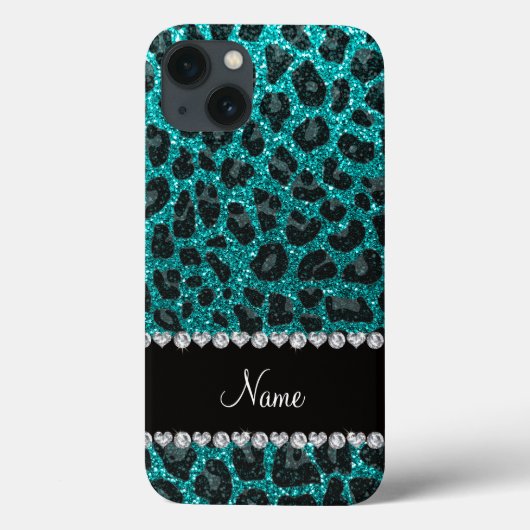 名前をカスタムするブライトアクアグリッターレオパード印刷 Case-Mate iPhoneケース (裏面)