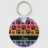 名前をカスタムするブライトレインボーグリッターブラックドッグポーズ キーホルダー (正面)