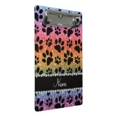 名前をカスタムするブライトレインボーグリッターブラックドッグポーズ ミニクリップボード (アングル)