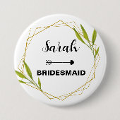 名前をカスタムするブライドメイ結婚ド水彩のフレーム 缶バッジ (正面)