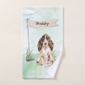 名前をカスタムするブラウンコッカースパニエル犬ペットドッグ バスタオルセット (ハンドタオル)