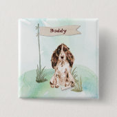 名前をカスタムするブラウンコッカースパニエル犬ペットドッグ 缶バッジ (正面)