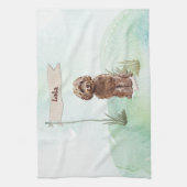 名前をカスタムするブラウンコックパポペットドッグ キッチンタオル (縦)