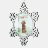 名前をカスタムするブラウンコックパポペットドッグ スノーフレークピューターオーナメント (右)