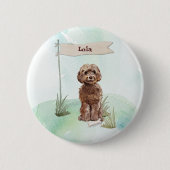 名前をカスタムするブラウンコックパポペットドッグ 缶バッジ (正面)