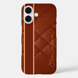 名前をカスタムするブラウンレザー iPhone 16ケース