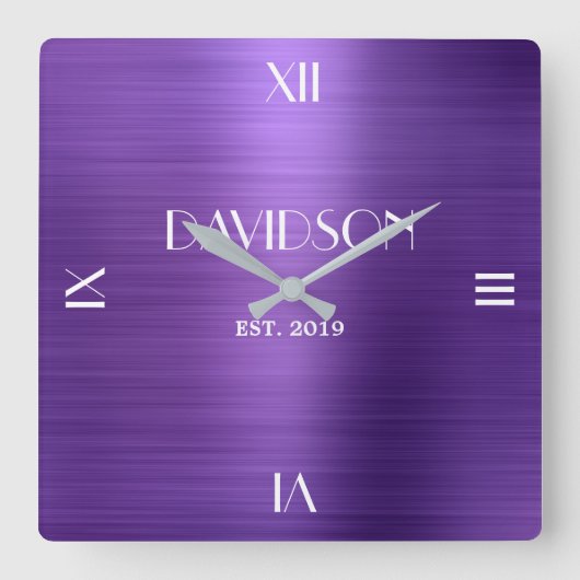 名前をカスタムするブラシ付き金属アクパーソナライズされたリル スクエア壁時計 (正面)