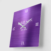 名前をカスタムするブラシ付き金属アクパーソナライズされたリル スクエア壁時計 (傾斜)