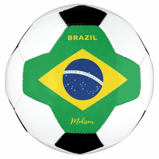 名前をカスタムするブラジル国旗 サッカーボール (正面)