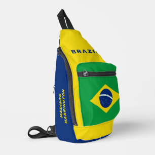 名前をカスタムするブラジル国旗 スリングバッグ