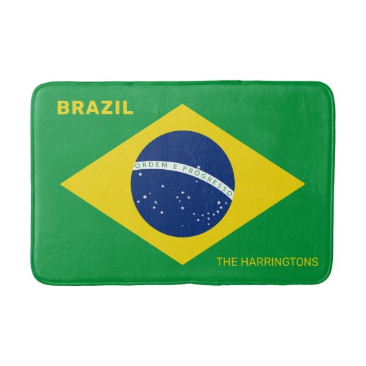 名前をカスタムするブラジル国旗 バスマット (正面)