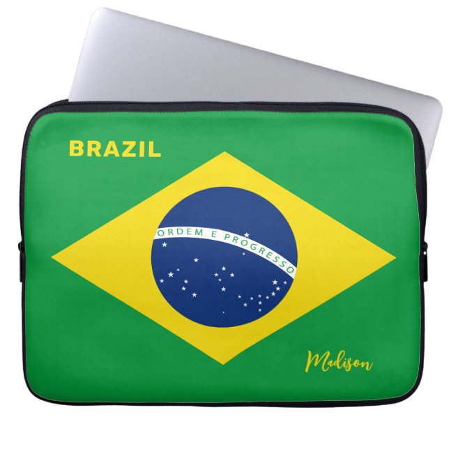 名前をカスタムするブラジル国旗 ラップトップスリーブ (正面)