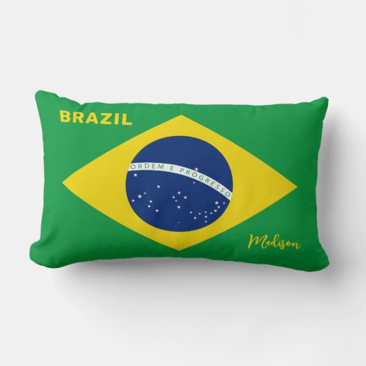 名前をカスタムするブラジル国旗 ランバークッション (正面)