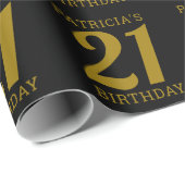 名前をカスタムするブラックと金ゴールド21歳の誕生日 ラッピングペーパー (ロールコーナー)