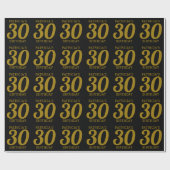 名前をカスタムするブラックと金ゴールド30歳の誕生日 ラッピングペーパー (フラット)