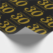 名前をカスタムするブラックと金ゴールド30歳の誕生日 ラッピングペーパー (角)