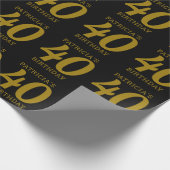 名前をカスタムするブラックと金ゴールド40歳の誕生日 ラッピングペーパー (角)