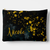 名前をカスタムするブラックイエローウォーター色の流体スプラッシュ アクセサリーポーチ (正面)