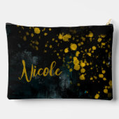 名前をカスタムするブラックイエローウォーター色の流体スプラッシュ アクセサリーポーチ (裏面)