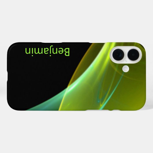 名前をカスタムするブラックウィスピー緑の抽象芸術アートワーク Case-Mate iPhoneケース (裏面 (横))