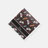 名前をカスタムするブラックグリッターナースハットハート スタンダードカクテルナプキン (角)