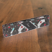 名前をカスタムするブラックグリッターナースハットハート デスクネームプレート (側面)