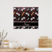 名前をカスタムするブラックグリッターナースハットハート ポスター (キッチン)