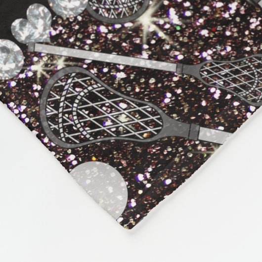 名前をカスタムするブラックグリッターラクロススティック フリースブランケット (角)