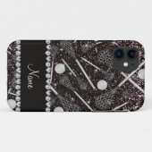 名前をカスタムするブラックグリッターラクロス棒 Case-Mate iPhoneケース (裏面(横))