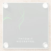 名前をカスタムするブラックグリーンカーエレガントブモダン ガラスコースター (裏面)