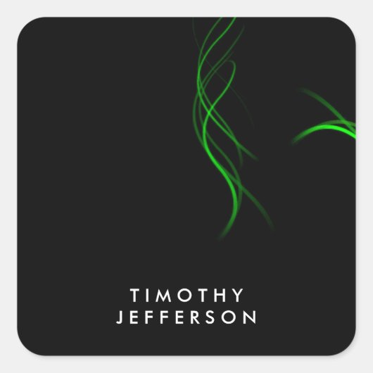 名前をカスタムするブラックグリーンカーエレガントブモダン スクエアシール (正面)