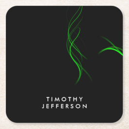 名前をカスタムするブラックグリーンカーエレガントブモダン スクエアペーパーコースター