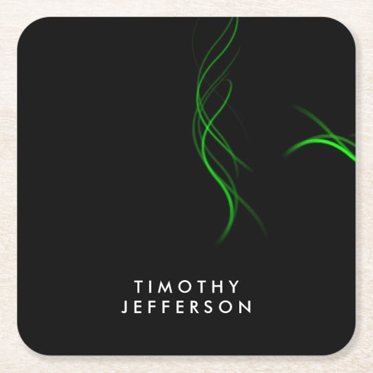 名前をカスタムするブラックグリーンカーエレガントブモダン スクエアペーパーコースター (正面)