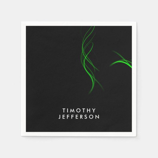 名前をカスタムするブラックグリーンカーエレガントブモダン スタンダードカクテルナプキン (正面)