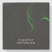 名前をカスタムするブラックグリーンカーエレガントブモダン ストーンコースター (正面)