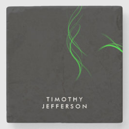 名前をカスタムするブラックグリーンカーエレガントブモダン ストーンコースター