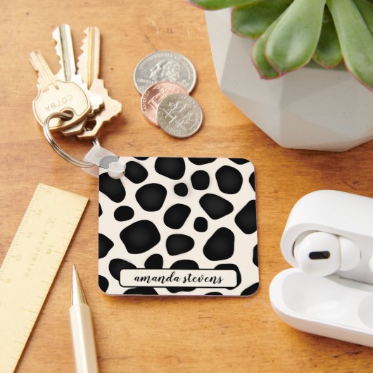 名前をカスタムするブラックタイポグラフィパターン抽象芸術 キーホルダー (デスク)