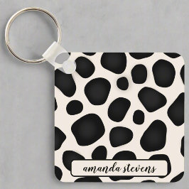 名前をカスタムするブラックタイポグラフィパターン抽象芸術 キーホルダー