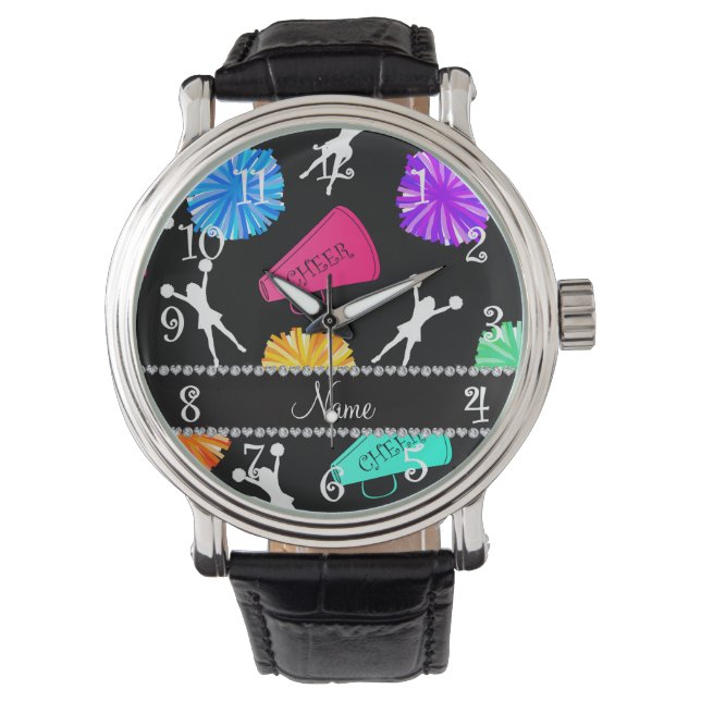 名前をカスタムするブラックチアリーティングポンポン 腕時計 (正面)