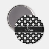 名前をカスタムするブラックバレーボールとハート マグネット (正面/裏面)