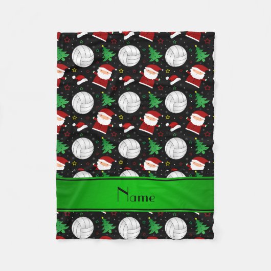 名前をカスタムするブラックバレーボールクリスマスパターン フリースブランケット (正面)
