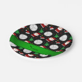 名前をカスタムするブラックバレーボールクリスマスパターン ペーパープレート (アングル)