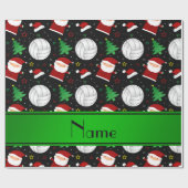 名前をカスタムするブラックバレーボールクリスマスパターン ラッピングペーパー (フラット)