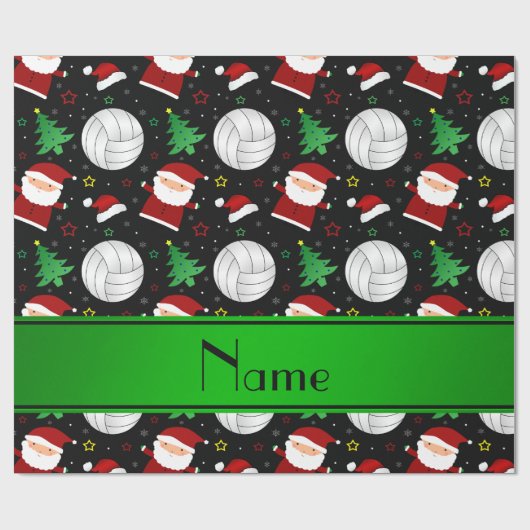 名前をカスタムするブラックバレーボールクリスマスパターン ラッピングペーパー (フラット)